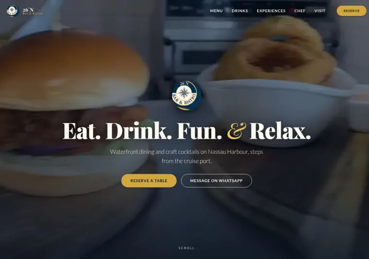 26 North Bar & Bistro website, opening section