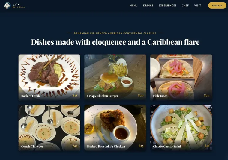 26 North Bar & Bistro website, food gallery