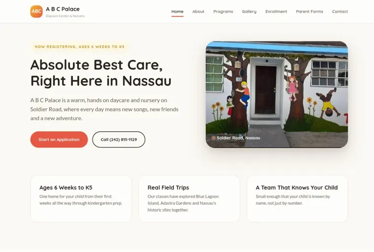 ABC Palace website, opening section