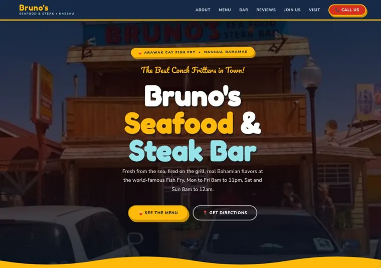 Bruno&rsquo;s Seafood & Steakhouse website homepage