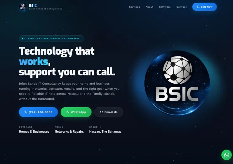 Brian Sands IT Consultancy website, opening section