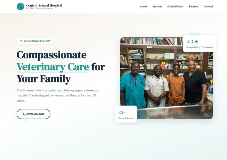 Central Animal Hospital website, opening section