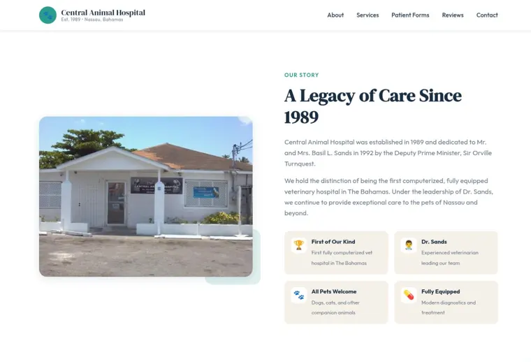 Central Animal Hospital website, hospital story