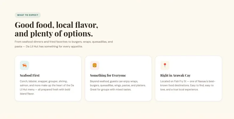 Da Lil Hut website, food and location overview