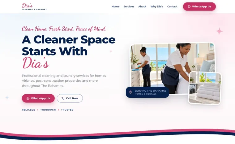 Dia’s Cleaning website, opening section