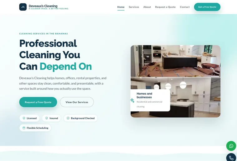 Deveaux’s Cleaning website, opening section