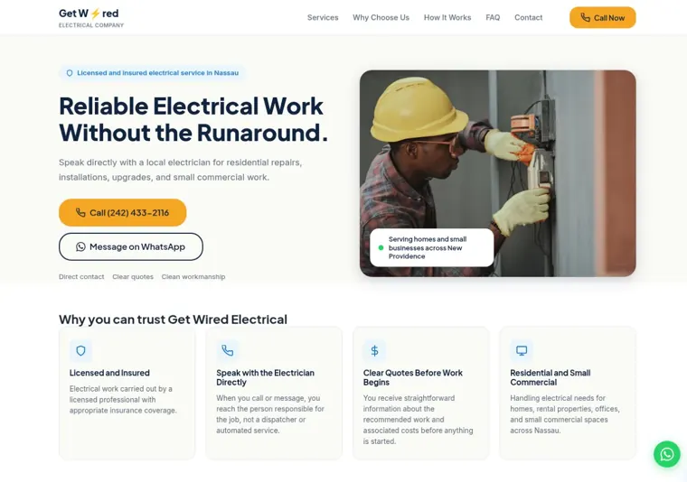 Get Wired Electrical website, opening and trust sections