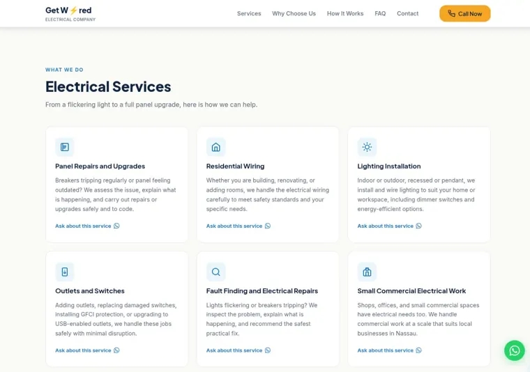 Get Wired Electrical website, electrical services