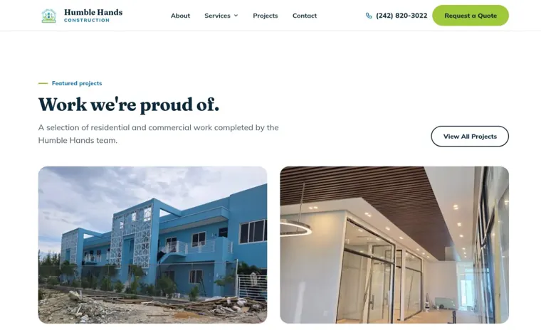 Humble Hands Construction website, featured projects