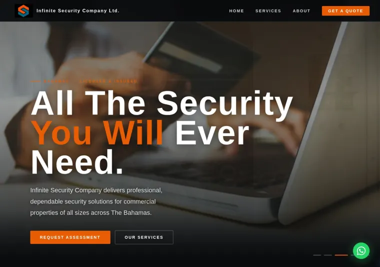 Infinite Security Company website, opening section