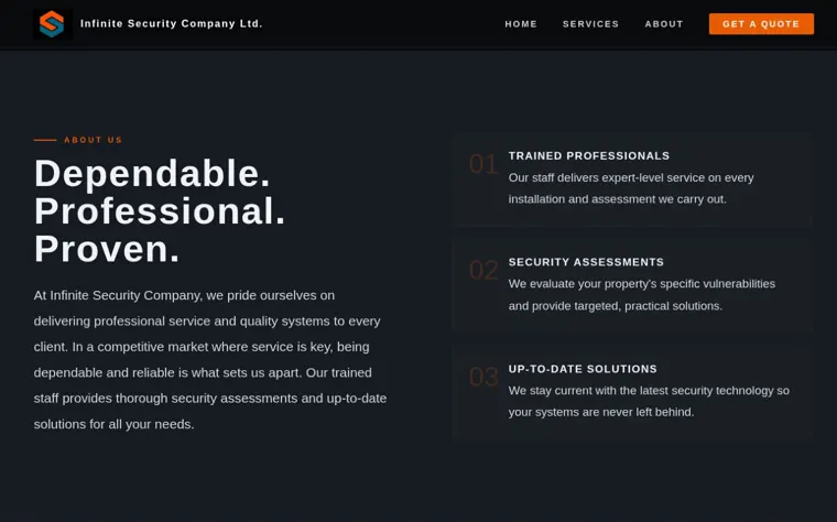 Infinite Security Company website, company overview