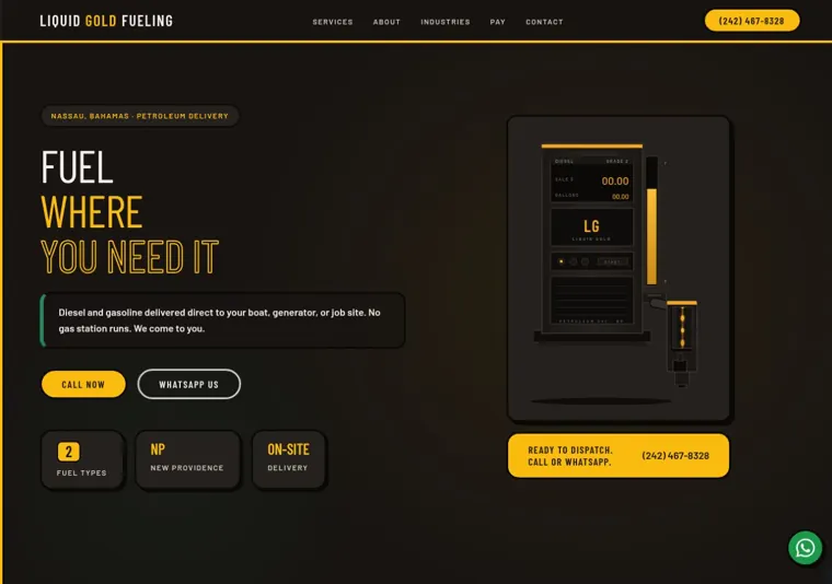 Liquid Gold Fueling website, opening section