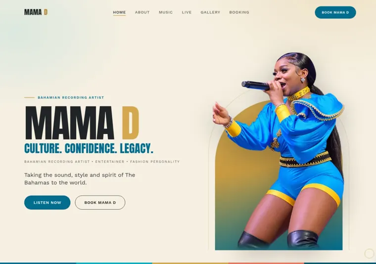 Mama D website, opening section