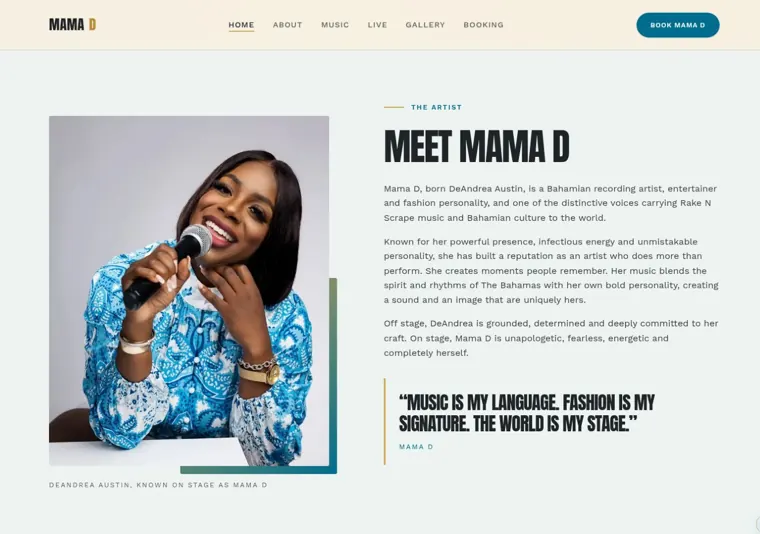Mama D website, artist profile