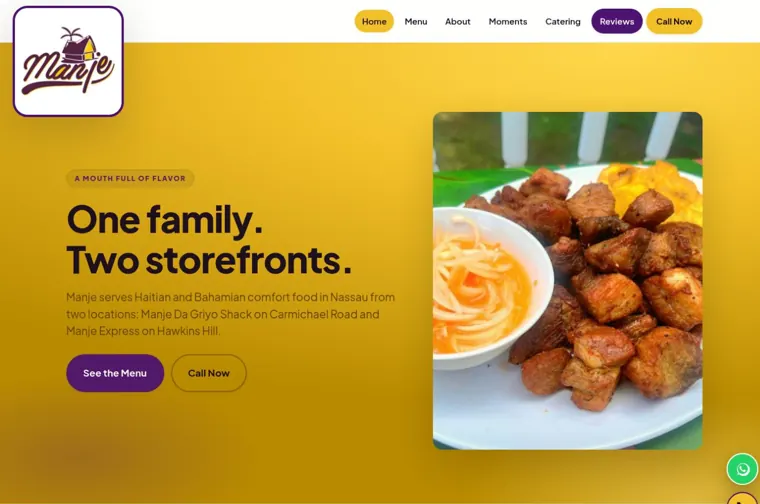 Manje website, opening section