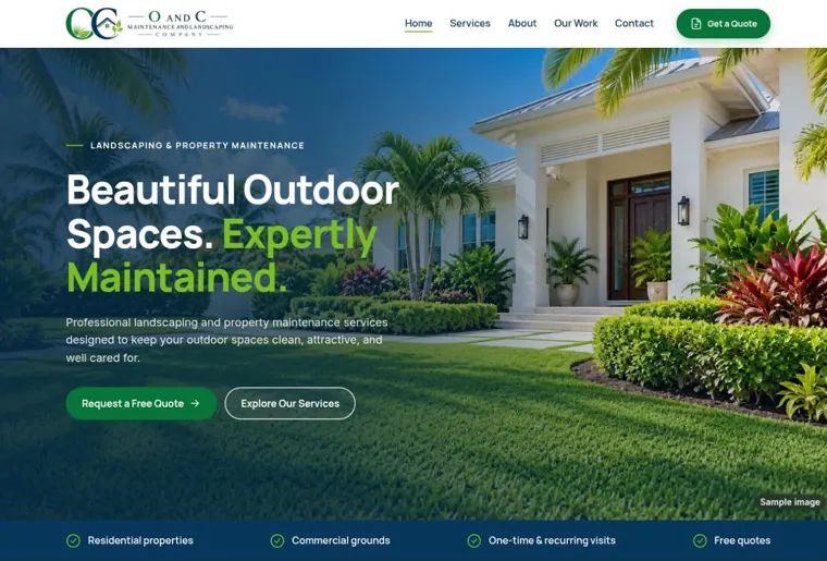 O and C Landscaping website, opening section