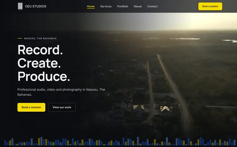 OEU Studios website, opening section