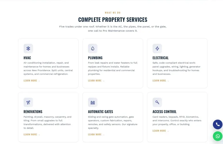 Pro Maintenance Management website, property services