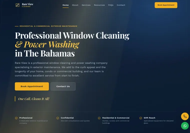 Rare View Cleaning website, opening section