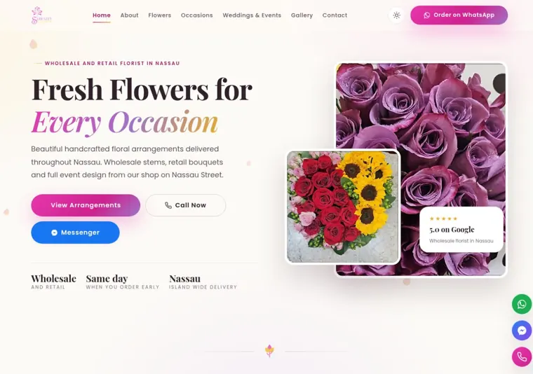 Serenity Flowers website, opening section