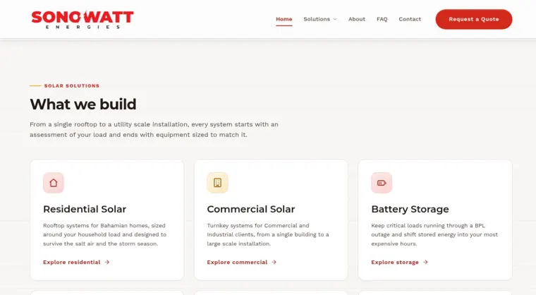 Sonowatt Energies website, solar solutions