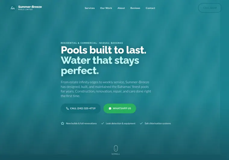 Summer Breeze Pools website, opening section