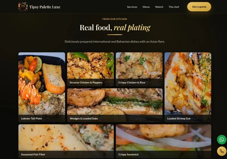 Tipsy Palette Luxe website, food gallery