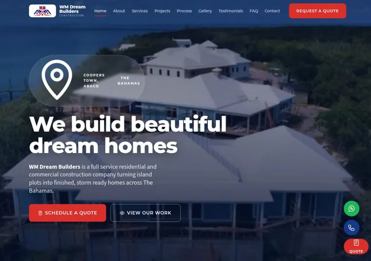 WM Dream Builders website, opening section