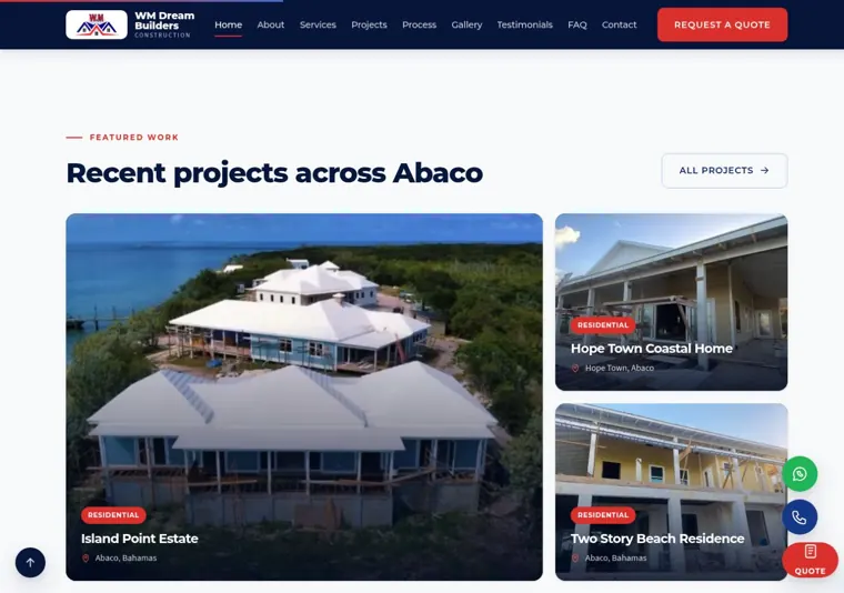 WM Dream Builders website, recent projects