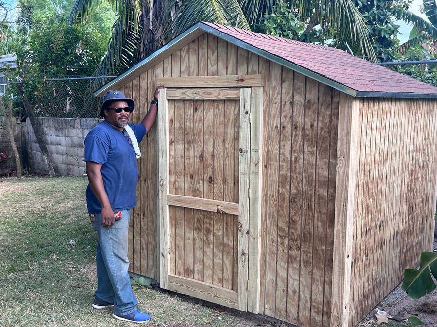 Completed natural wood shed Nassau